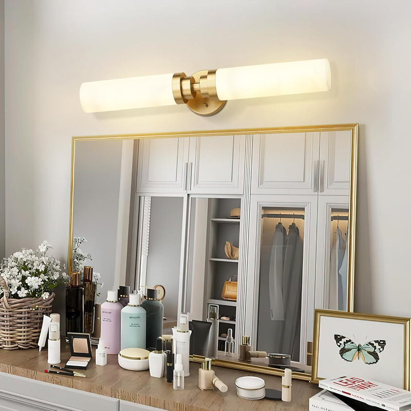 Modern Bathroom Vanity Lights With Glass Shade, 2-Light Wall Sconces For Mirror, Bedroom, And Hallway, UL Listed, Gold, Clear