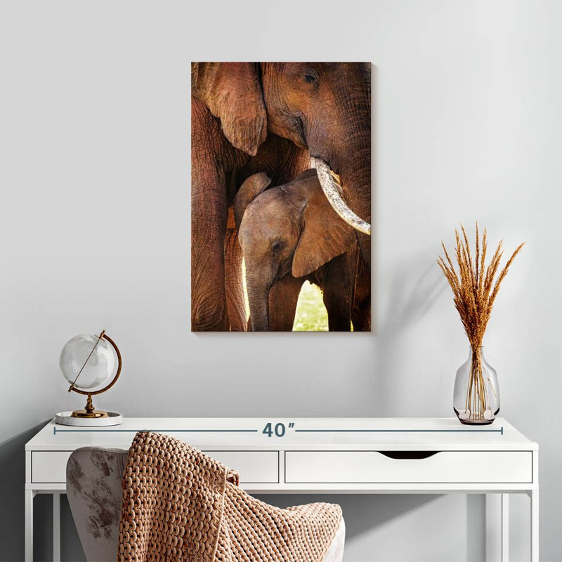 Brampt maman et bébé éléphant, H 24 po x l 16 po