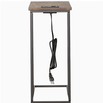 Ancient bronze and retro brown C-shaped snack table with power outlet