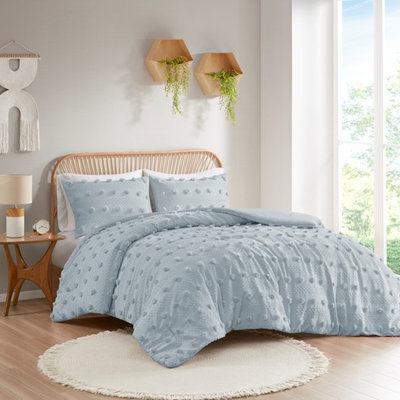 Édredon avec 2 taies décoratives bleues pour lit double, lit double statique, tissu anti-taches