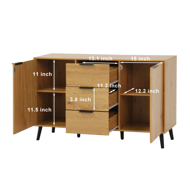 Buffet avec rangement, armoire à café en bois, armoire de cuisine 47,2 po avec 3 tiroirs et 2 portes