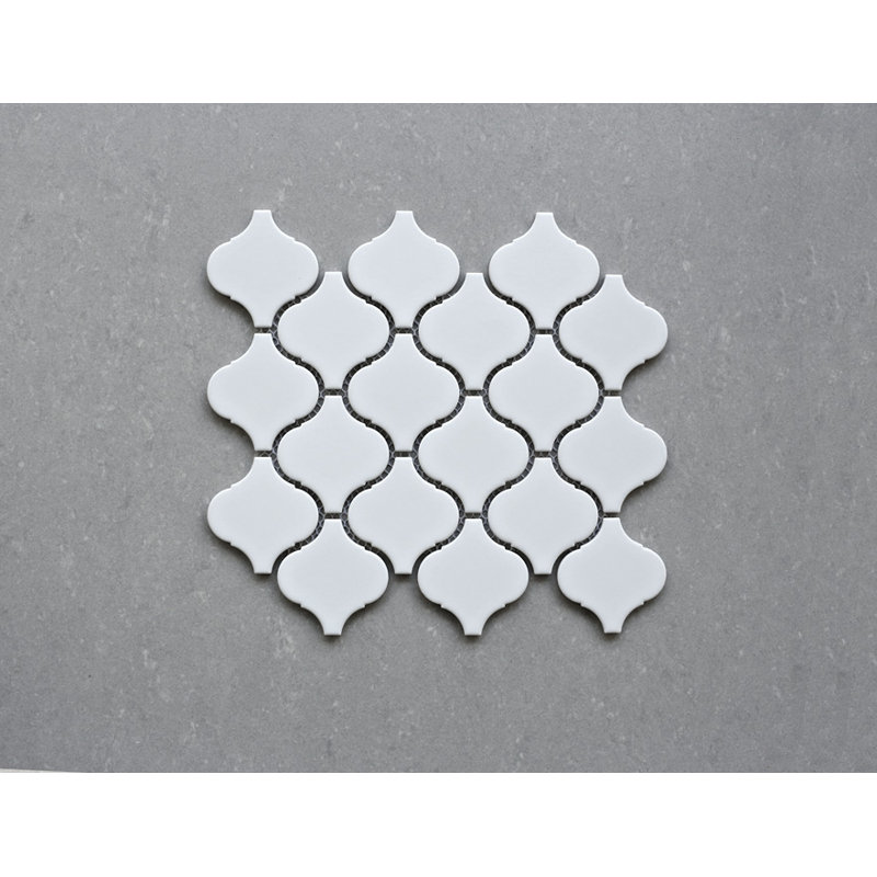 Porcetile 11.03 in. x 9.69 in. Arabesque Matte Porcelain Mosaic Wall and Floor Tile, White