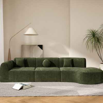 Canapé d'angle moderne incurvé 3 pièces de 140 pouces (356 cm) en mousse haute densité entièrement compressée, 4 places, assemblage à droite, idéal pour créer une ambiance chaleureuse dans votre salon.