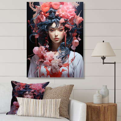 Portrait d'une femme asiatique rêveuse sur toile