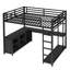 Grand lit mezzanine en métal avec rangement et bureau, style moderne pour la maison
