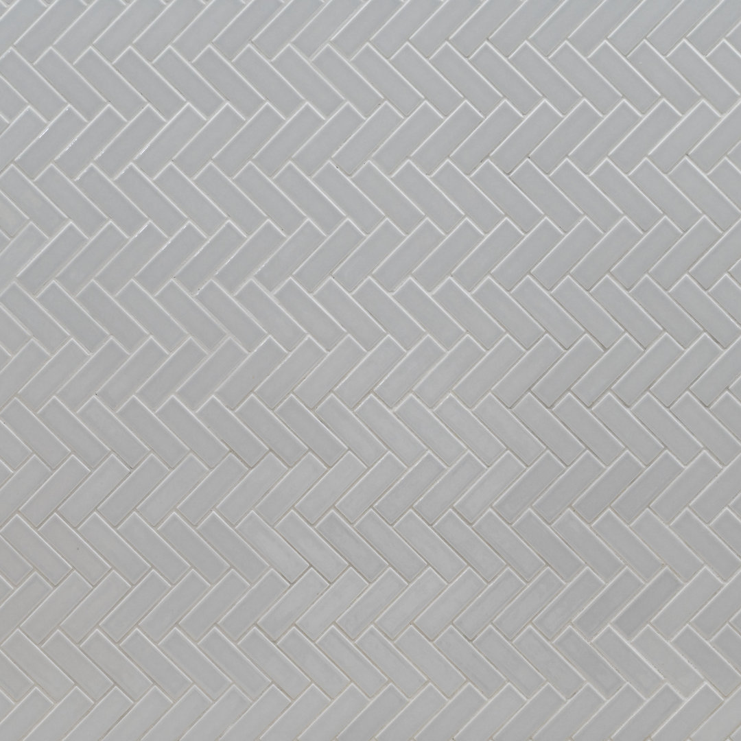 Lume Gray Herringbone 14 in. x 14 in. Glossy Porcelain Mosaic Floor and Wall Tile Ackland
