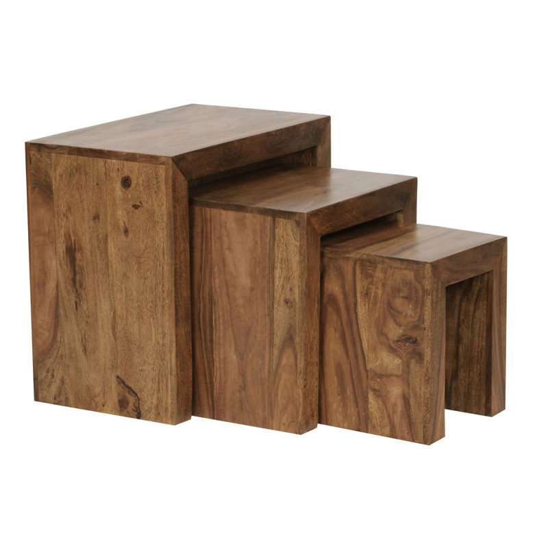 Mumbai Solid Wood Sled Nesting Tables, Sheesham