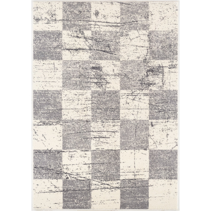 Tapis d'intérieur / à carreaux blanc / gris 8 pi x 11 pi (7 pi 9 po x 10 pi 6 po) Branch Branch Prana