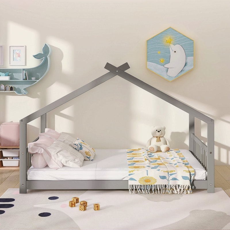 Lit en bois House House, Gris, Lit double