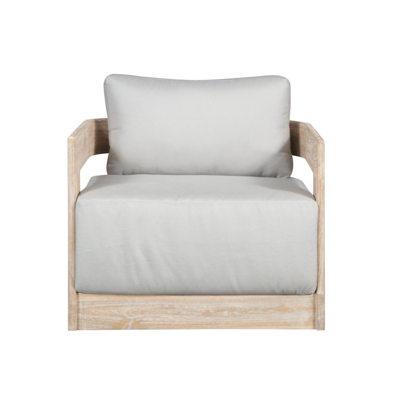 Teak Outdoor Lounge Chair, Cream, Light Gray