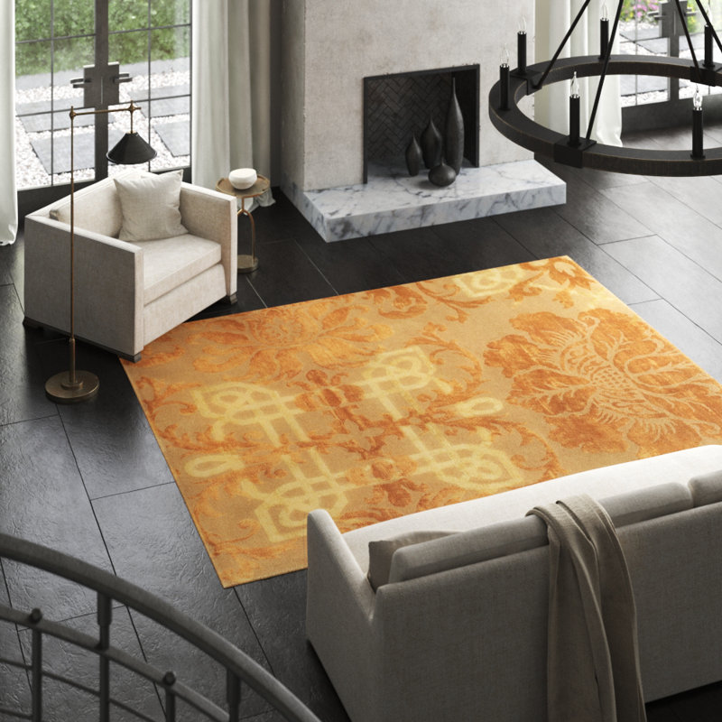 Brocade Hand Woven Floral Area Rug, Rectangle 3' x 5'