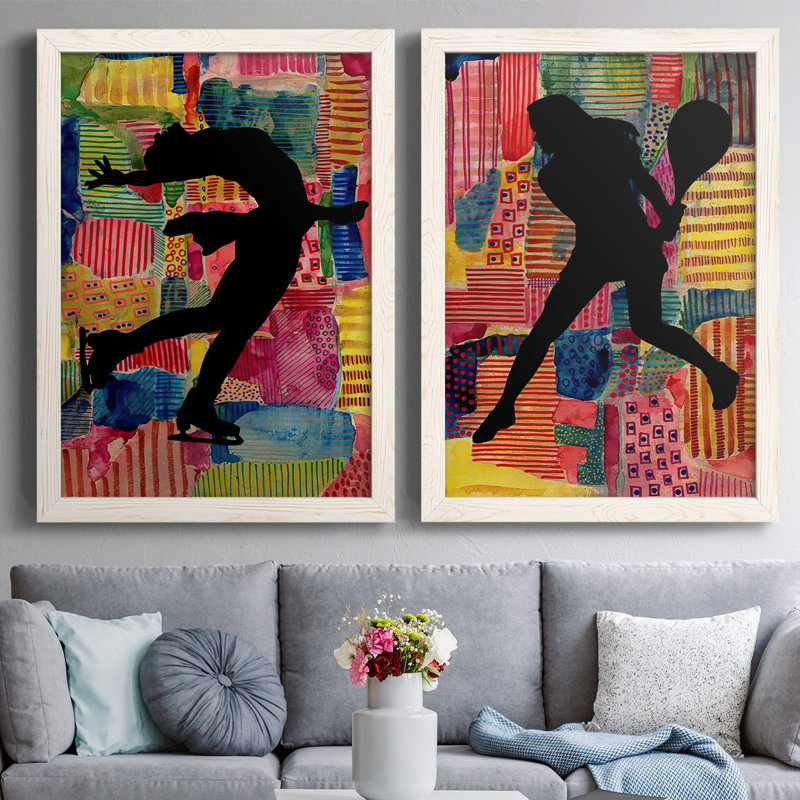 Patchwork Athlète III - Impression sur toile encadrée 2 pièces, Blanc, H 27,5 po x l 75 po x P 1,5 po
