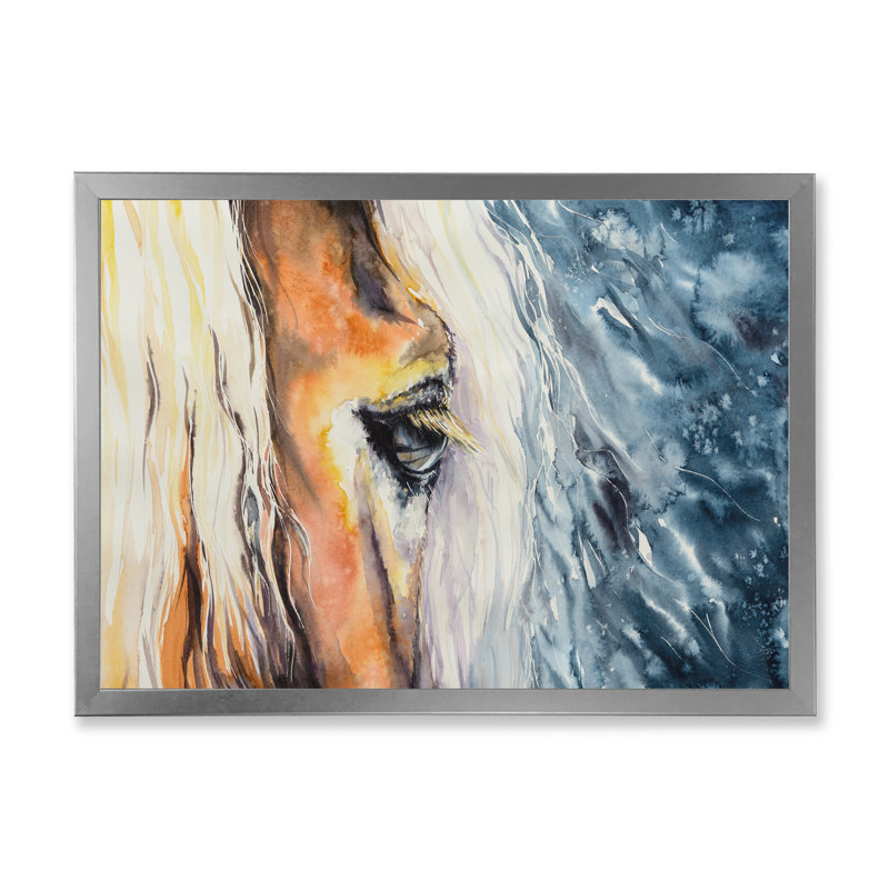 Gros plan sur un magnifique œil de cheval II - peinture sur toile, H 24 po x l 32 po x 1,5 po, Toile encadrée argentée