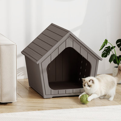 22.82"H Resin Cat House For Outdoor & Indoor(Light Brown/Grey)