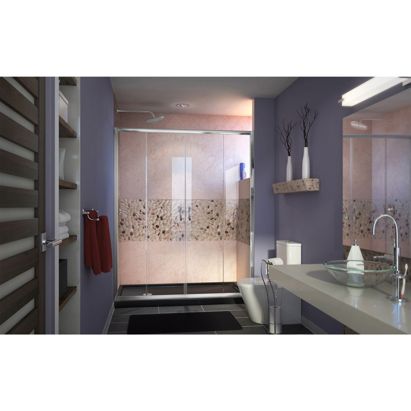Visions 74.75" H Semi-Frameless Shower Enclosure, Left, Chrome/Black