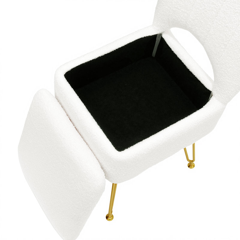 Tabouret de coiffeuse en molleton avec rangement Teddy, Small, Blanc