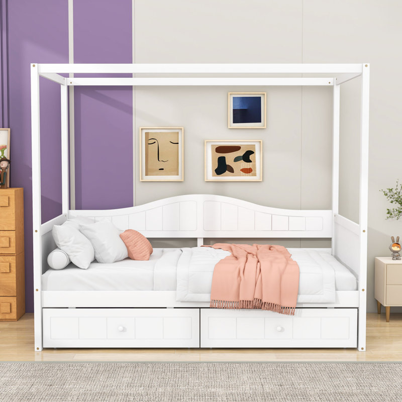 Karalin Twin 2 Drawers Wood Canopy DayBed, White