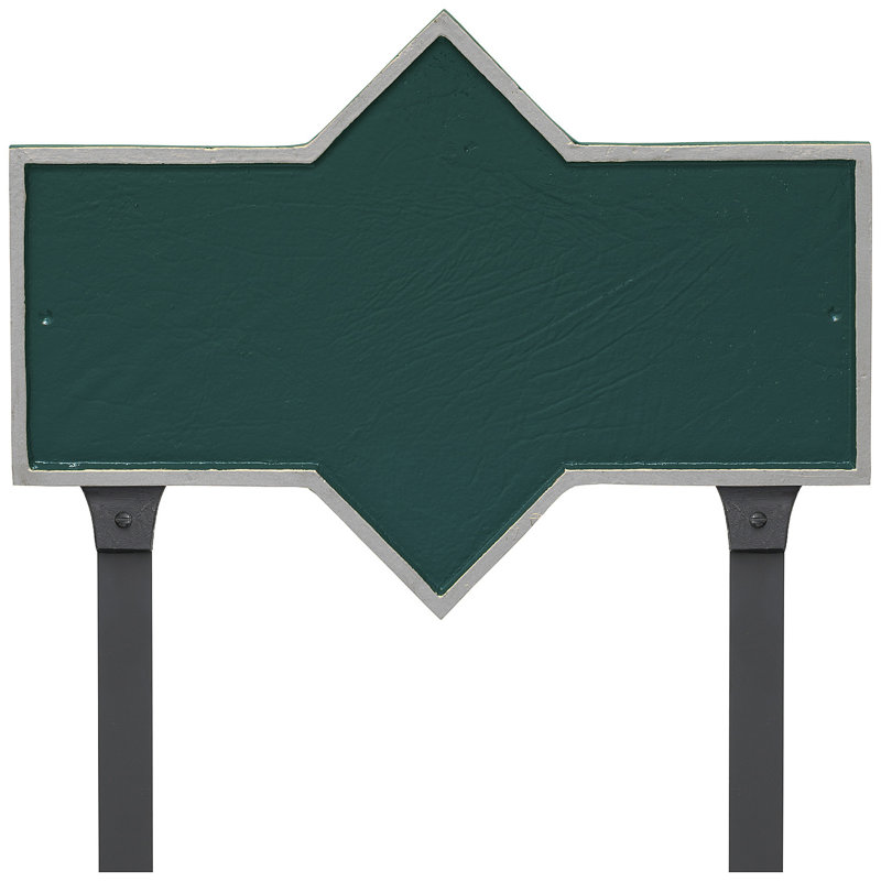 Plaque d'adresse rectangulaire avec piquet de jardin Piedmont, Vert forêt / argent, Oui