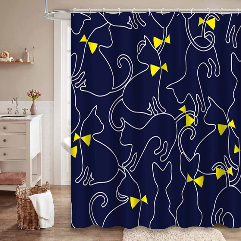 Adorable rideau de douche bleu avec 12 crochets, L 72 po x l 78 po
