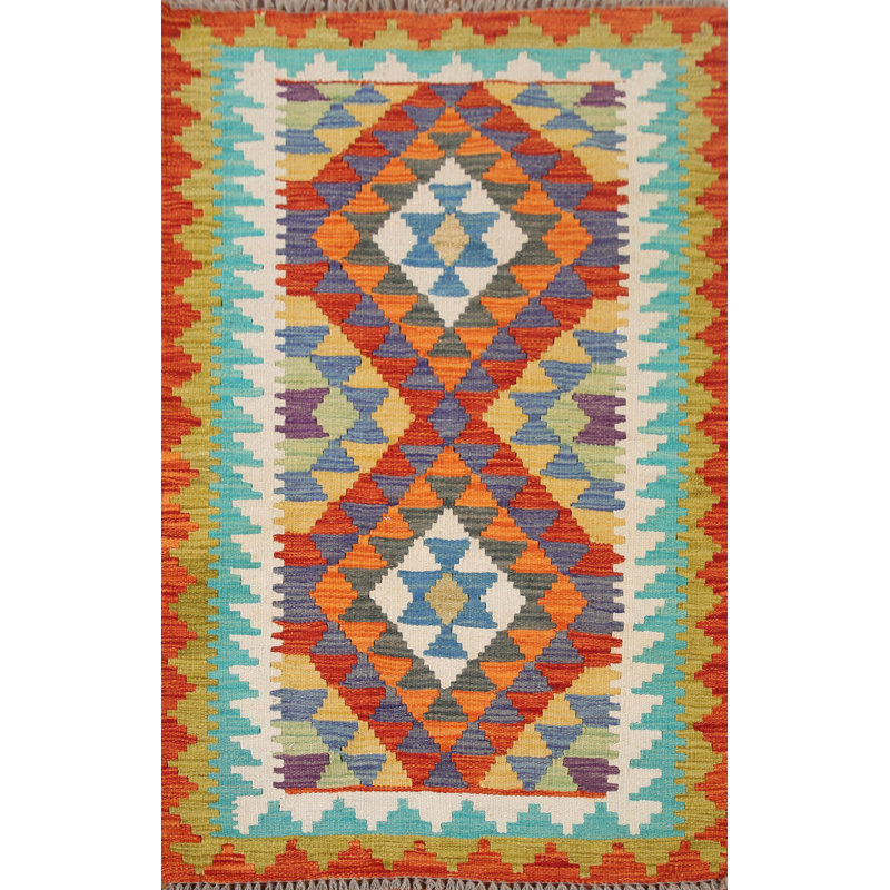 Multolor Kilim Reversible Wool Accent Rug 3x4