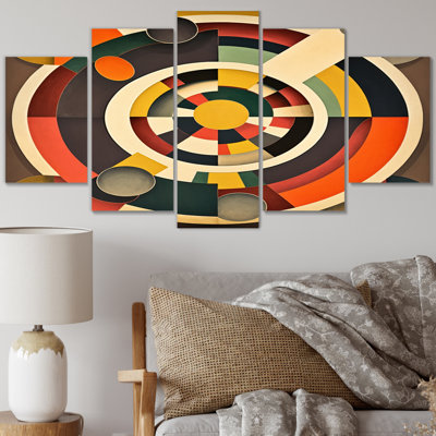 Mid-Century Vintage Circular Visions - Modern Midcentury Wall Art Living Room - 5 Panels