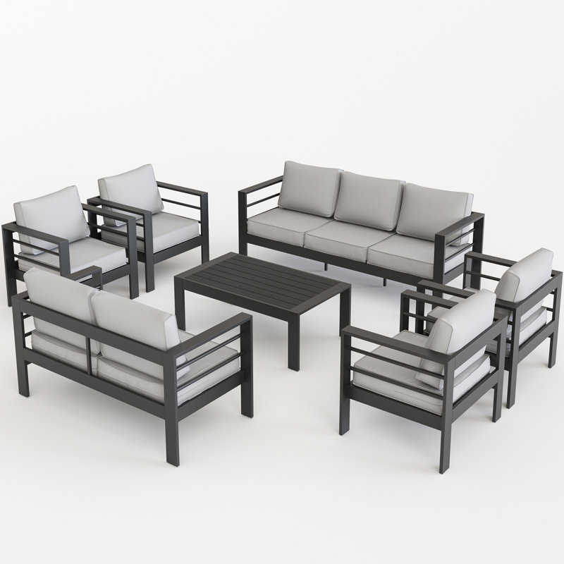 9 - Person Complete Patio Set With Cushions, Light Gray