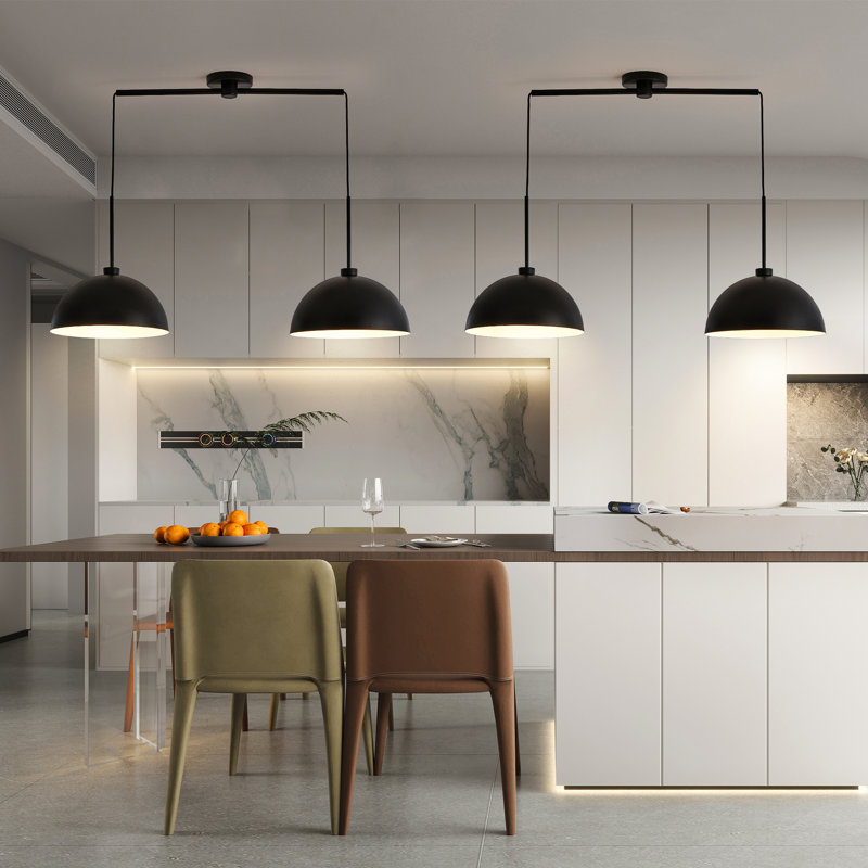 Luminaire suspendu de 41 po de style industriel noir avec double suspension réglable et finition mate pour la salle à manger, la cuisine et le salon