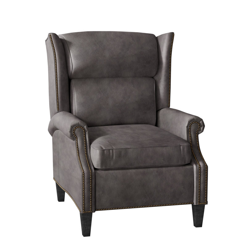 Broderick Recliner, Aline Light Gray Stonewash Genuine Leather, Plantation, #9 French Natural