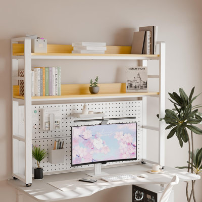Minimalist 2-Tier Desk Shelf With Concealed Screws Pegboard Desktop Organizer Countertop Storage Bookcase