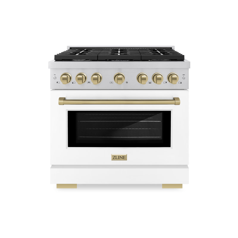 ZLINE 36 in. 6 Burner Gas Range with Gas Oven in Stainless Steel with White Matte Door and Accents