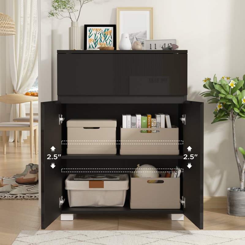 Modern High-Gloss Sideboard Buffet Cabinet, Stylish Kitchen Storage Cabinet With Drawer & Adjustable Shelf, Sleek Coffee Bar Station For Dining Room