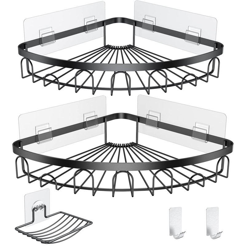 Longstreet Adhesive Stainless Steel Shower Shelf, Black