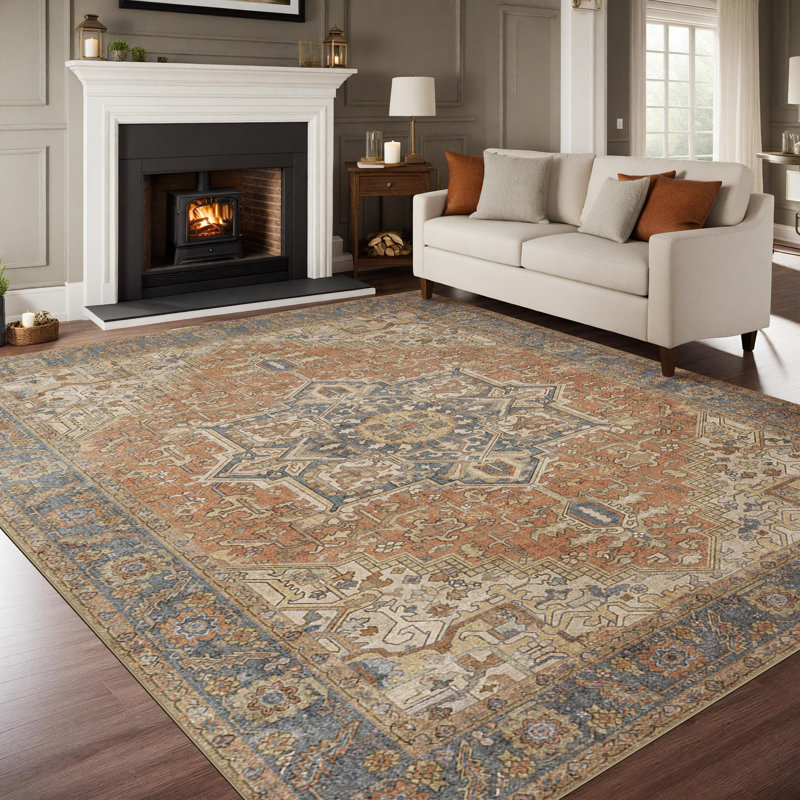 Tapis bohémien à tapis rétro antidérapant marocain, Rectangle 5 pi x 7 pi