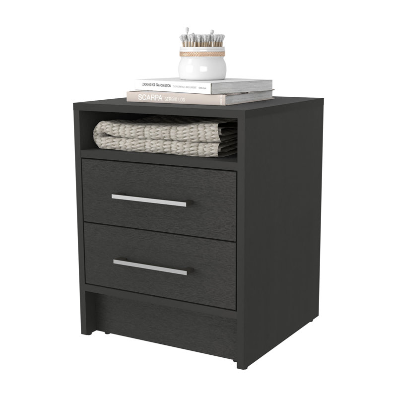 Nightstand, Two Drawers, Concealed Shelf, Black