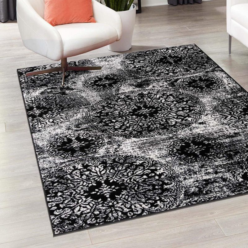 Brandt Floral Area Rug, Runner 2' x 13'1", Black/White