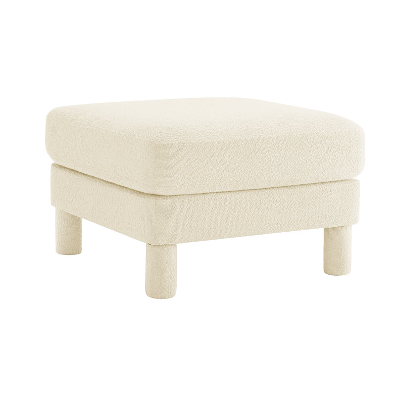 Repose-pieds moderne avec tissu bouclé et structure en bois, Beige