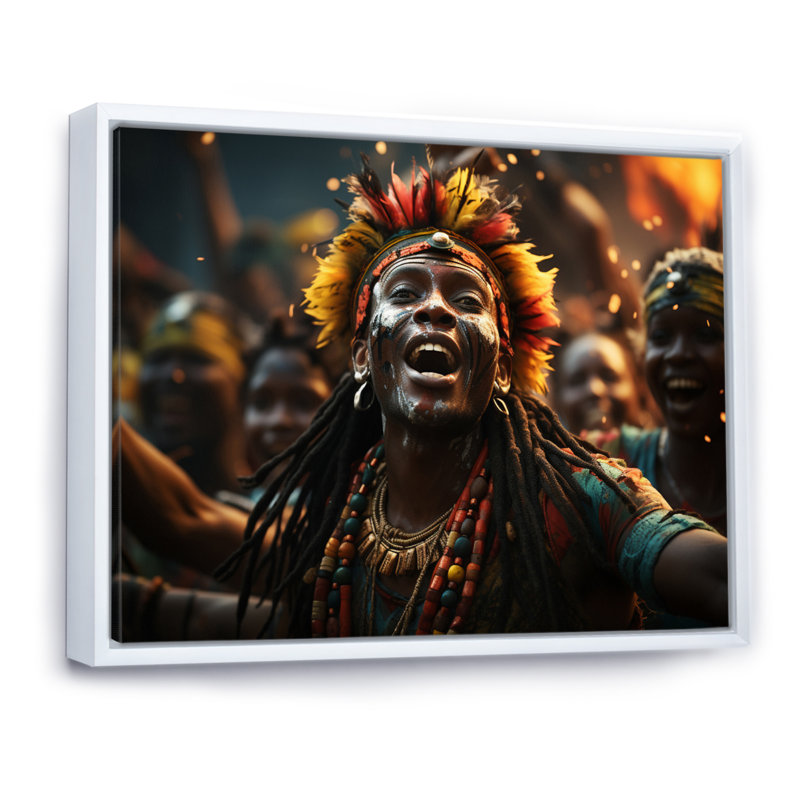 Célébration de la culture africaine II sur toile, H 30 po x l 40 po x P 1,5 po, Cadre flottant blanc