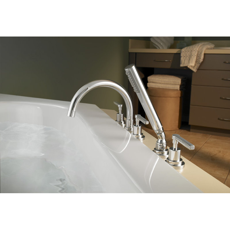 Lombardia® 5-Hole Deck Mount Roman Tub Faucet, Satin Nickel, Lever Handle