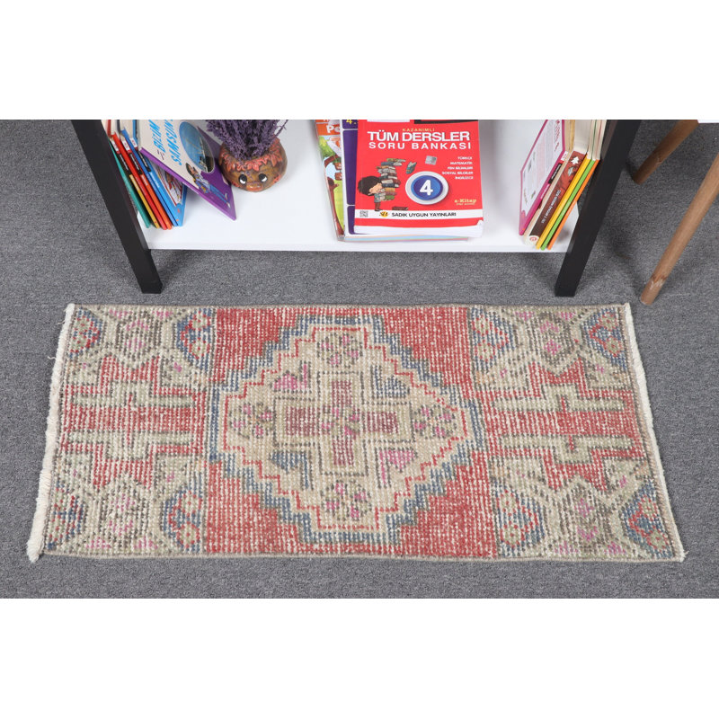Handmade Red Turkish Oushak Small Rug Ideal for Door Entrance and Home Decor Gift