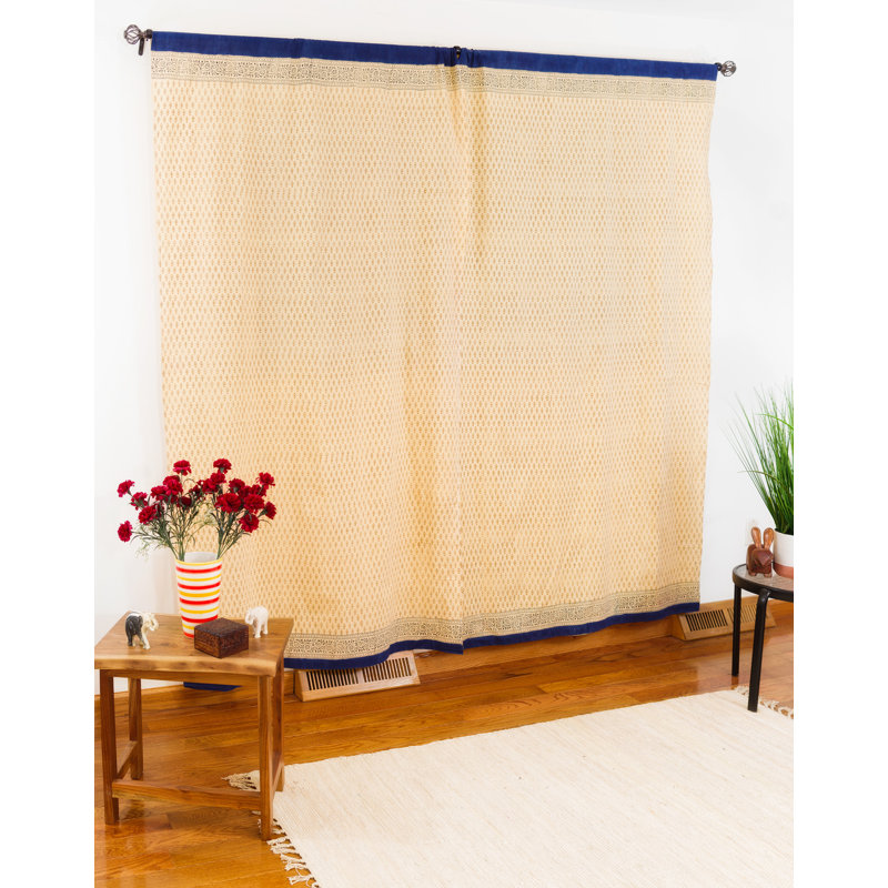 Belview 100% Cotton Room Darkening Curtain Single Panel, Royal Blue, tan