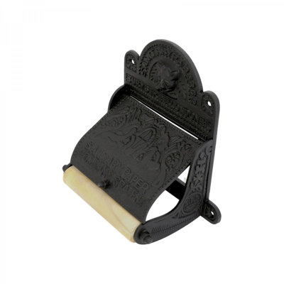 Renovators Supply Manufacturing Black Wall Mount Toilet Tissue Paper Holder 6.9" Wide Antique Ornate Victorian Style Solid Aluminum Rust Resistant Toilet Tissue Roll Holder Storage with Lid