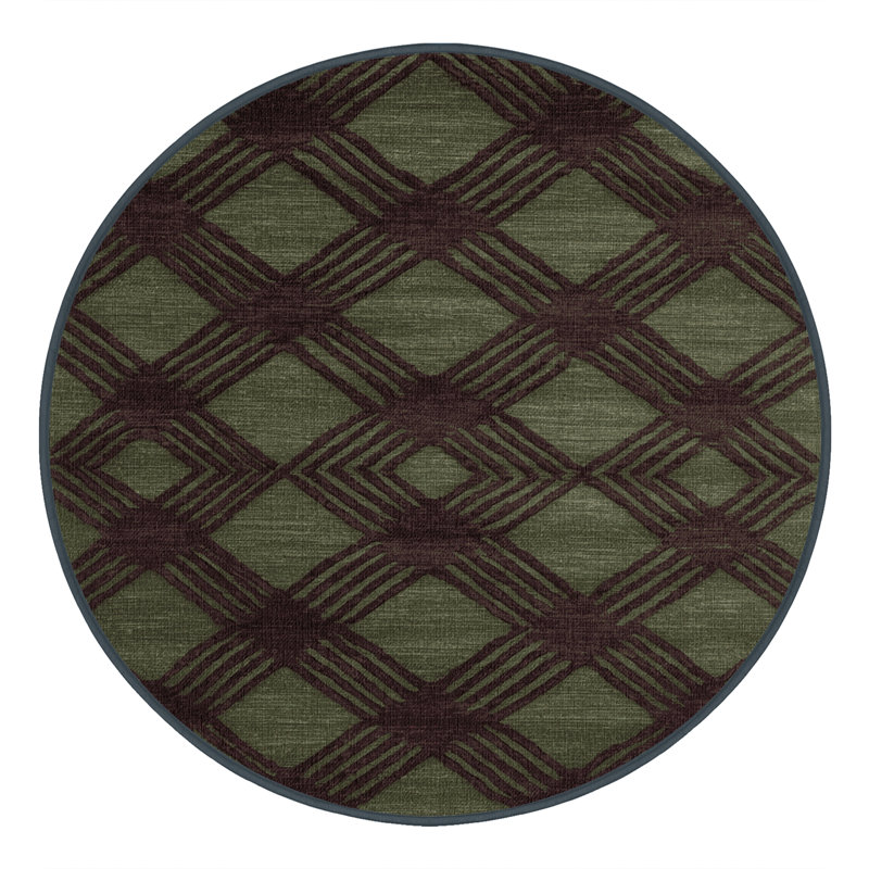 Tapis brun treillis lavable à la machine, Rond 8 pi