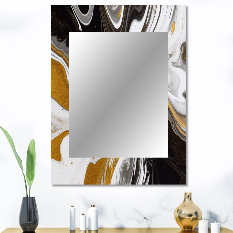 Or noir symphonie de marbre - miroir mural décoratif abstrait, miroir moderne, art imprimé en métal, 40 po x 30 po