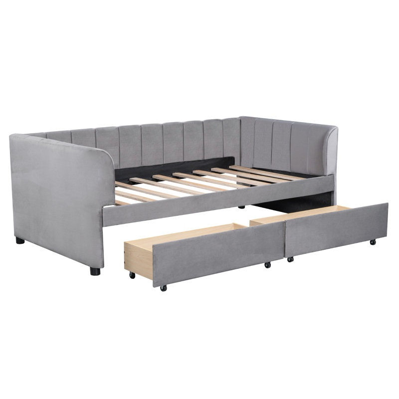 Lit de jour simple avec 2 tiroirs gris ergonomiques et ergonomiques pour une chambre à coucher bien rangée, Gris