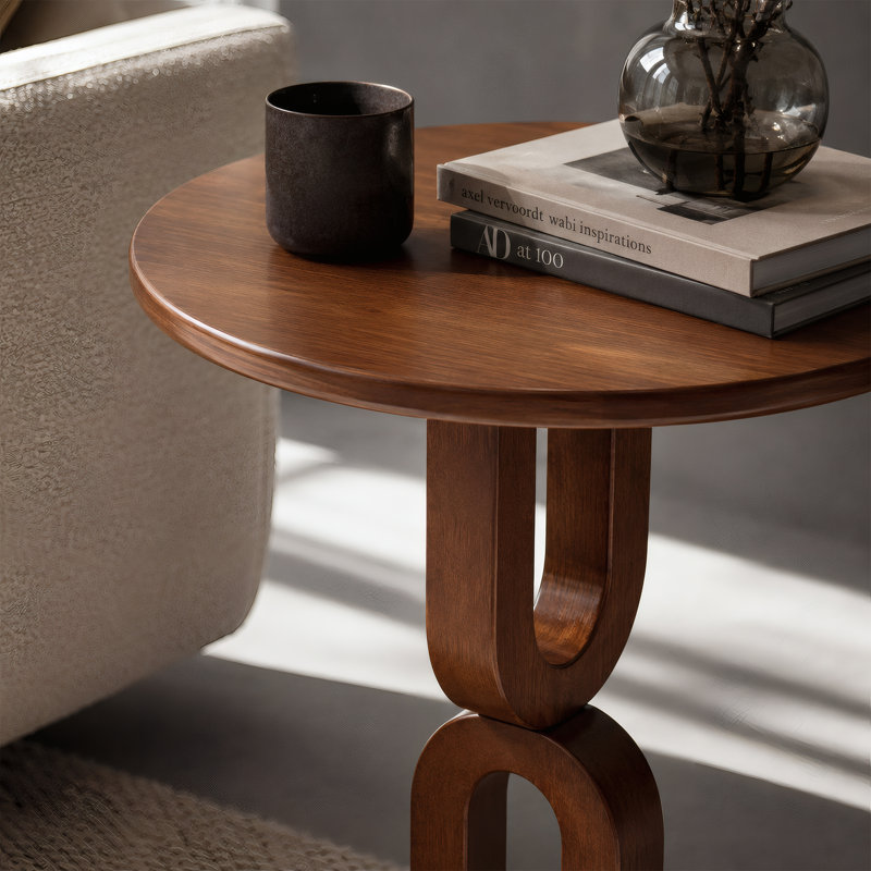 16" Modern Round Solid Wood End Table
