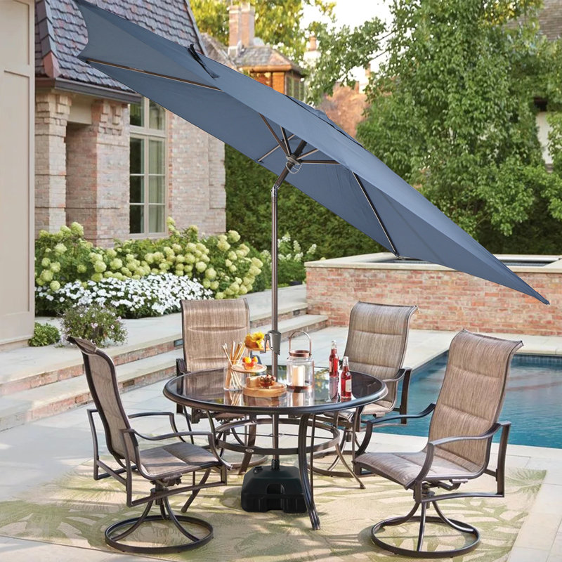 Parasol de marché rectangulaire avec base, Bleu foncé