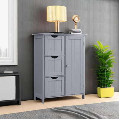 Armoire de rangement au sol, unité de rangement autoportante avec 3 tiroirs, 1 tablette réglable, pour salle de bain, salle à manger, cuisine, 11,8 x 23,6 x 31,5 pouces, gris tourterelle