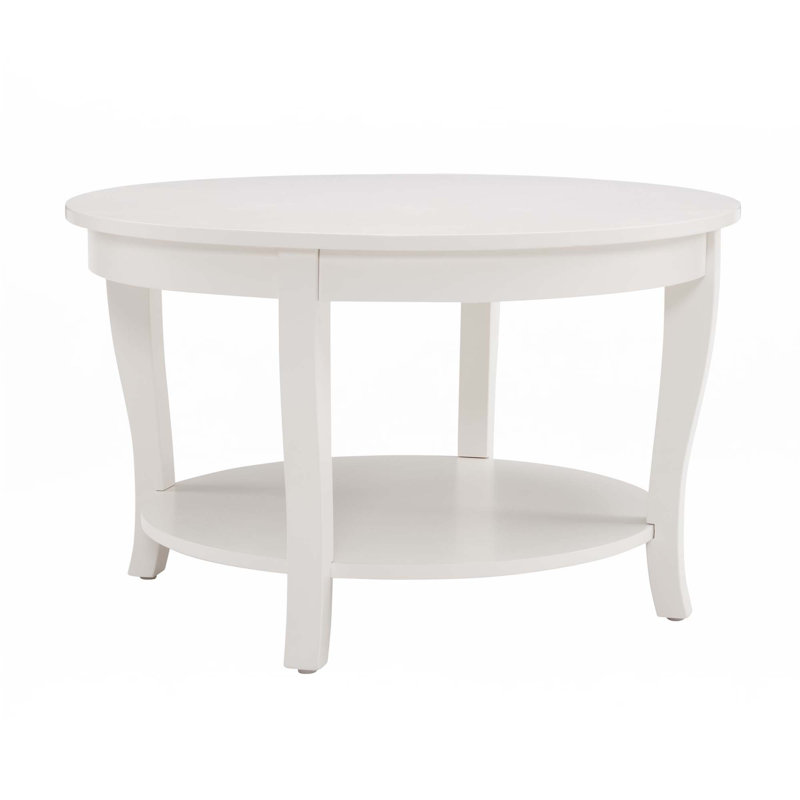 Traditional Round Coffee Table With Open Storage Shelf, White