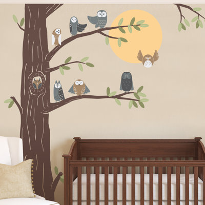 Adhésif décoratif arbre amical avec hiboux