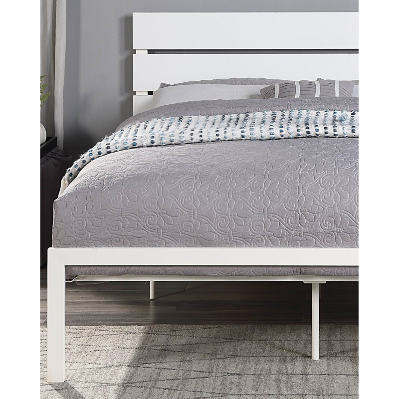 Queen Metal Bed In White For Bedroom Elegance - Casual Modern Style, 500Lbs Weight Contemporary Charm Capacity